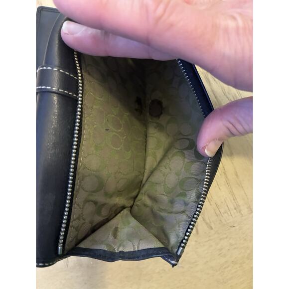 Vintage Y2K Coach Black Leather Tri-Fold Wallet Silver Buckle Monogram Logo - Picture 6 of 11